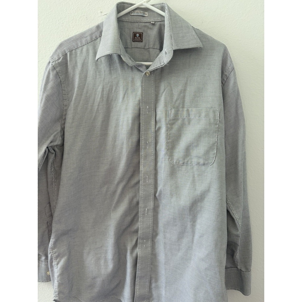 Peter Millar Dress Shirt Men's 16 R Black White Micro Check Grid Long Sleeve